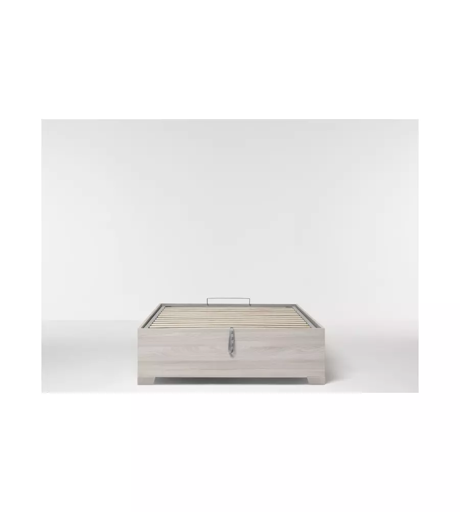 Letto 1 piazza e mezza "bed box" olmo naturale con rete, contenitore e piedini 120x190 cm